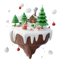 Christmas elements are combined into scenes floating island 3D icon cartoon minimalist isolate on transparent background png