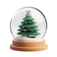 Christmas tree inside Snow Globe 3D icon cartoon round edges isolate on transparent background png