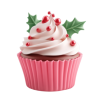 Christmas cupcake 3D icon cartoon smooth soft light isolate on transparent background png
