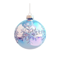Snowflake inside glass ball ornament hanging 3D icon cartoon smooth soft light isolate on transparent background png