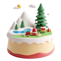 Christmas elements are combined into scenes floating island 3D icon cartoon minimalist isolate on transparent background png