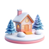 Winter House with snow 3D icon cartoon smooth soft light isolate on transparent background png