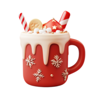 Red mug of eggnog cocktail with Christmas decoration 3D icon isolate on transparent background png