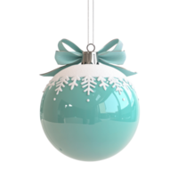 Christmas ball with bow and snow hanging 3D icon cartoon round edges isolate on transparent background png