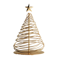 Gold single line round form as christmas tree with star on top 3D icon cartoon minimalist isolate on transparent background png