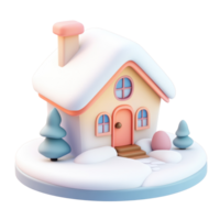 Winter House with snow 3D icon cartoon smooth soft light isolate on transparent background png