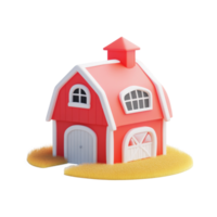 Red barn 3D icon cartoon smooth soft light isolate on transparent background png