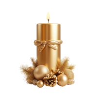 Gold Advent Candle with Christmas decorated ornaments 3D icon isolate on transparent background png