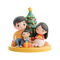 Family with Christmas tree and decoration 3D icon cartoon smooth soft light isolate on transparent background png