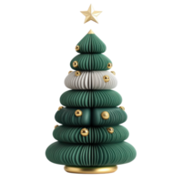 Christmas tree with decoration in color green white gold 3D icon cartoon minimalist isolate on transparent background png