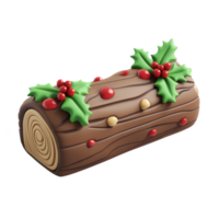 Yule log cake 3D icon isolate on transparent background png