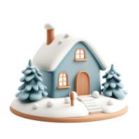 Winter House with snow 3D icon isolate on transparent background png