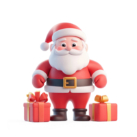 Santa Claus with presents 3D icon cartoon smooth soft light isolate on transparent background png