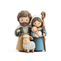 Mary and Joseph with baby and sheep 3D icon cartoon smooth soft light isolate on transparent background png