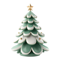 Christmas tree with decoration in color green white gold 3D icon cartoon minimalist isolate on transparent background png