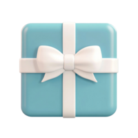 Blue gift box with white ribbon and bow 3D icon cartoon smooth soft light isolate on transparent background png