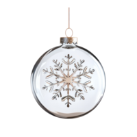 Snowflake inside glass ball ornament hanging 3D icon cartoon smooth soft light isolate on transparent background png