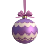 A purple Christmas ornament with a pattern and ribbon 3D icon cartoon round edges isolate on transparent background png
