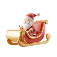 Santa riding gold and red Sleigh 3D icon cartoon smooth soft light isolate on transparent background png