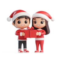 Couple giving Christmas red present 3D icon cartoon smooth soft light isolate on transparent background png