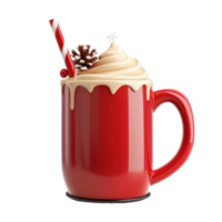 Red mug of eggnog cocktail with Christmas decoration 3D icon cartoon smooth soft light isolate on transparent background png