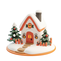 House with Christmas decorations 3D icon isolate on transparent background png