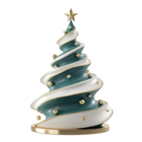 Christmas tree with decoration in color green white gold 3D icon clay style vibrate color isolate on transparent background png