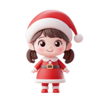 Smiling Little girl wear red santa claus costume 3D icon cartoon smooth soft light isolate on transparent background png