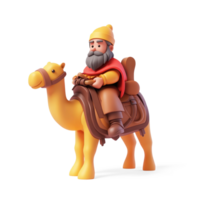 Wise man riding camel 3D icon cartoon smooth soft light isolate on transparent background png