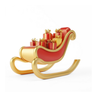 Santa's Sleigh in gold and red color full of presents 3D icon cartoon smooth soft light isolate on transparent background png