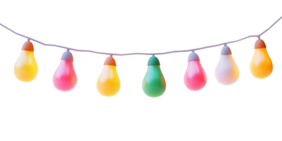 colorful string lights 3D icon isolate on transparent background png