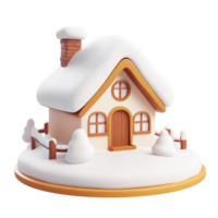 Winter House with snow 3D icon cartoon smooth soft light isolate on transparent background png
