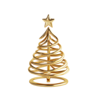 Gold single line round form as christmas tree with star on top 3D icon cartoon minimalist isolate on transparent background png
