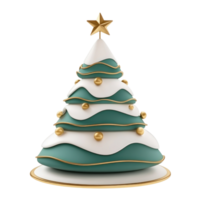 Christmas tree with decoration in color green white gold 3D icon cartoon minimalist isolate on transparent background png