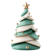 Christmas tree with decoration in color green white gold 3D icon clay style vibrate color isolate on transparent background png