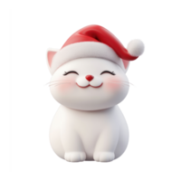 Smiling Cat wearing red santa's hat 3D icon cartoon smooth soft light isolate on transparent background png