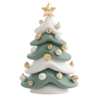 Christmas tree with decoration in color green white gold 3D icon clay style vibrate color isolate on transparent background png