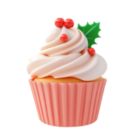 Christmas cupcake 3D icon cartoon smooth soft light isolate on transparent background png
