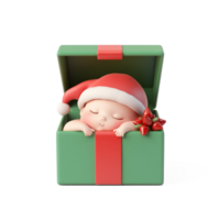 Baby sleeping inside of christmas present box 3D icon cartoon smooth soft light isolate on transparent background png