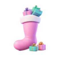 Christmas Stocking with gifts 3D icon cartoon smooth soft light isolate on transparent background png