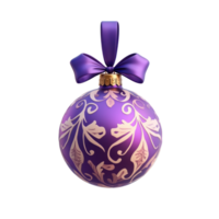 A purple Christmas ornament with a pattern and ribbon 3D icon cartoon round edges isolate on transparent background png