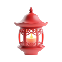 Red decorative lantern with a lit candle inside 3D icon cartoon smooth soft light isolate on transparent background png