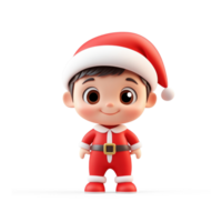 Smiling Little boy wear red santa claus costume 3D icon cartoon smooth soft light isolate on transparent background png