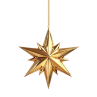 Christmas Gold Star of bethlehem hanging 3D icon cartoon round edges isolate on transparent background png