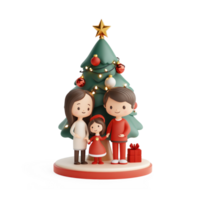 Family with Christmas tree and decoration 3D icon cartoon smooth soft light isolate on transparent background png