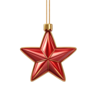 Christmas red and gold Star hanging 3D icon cartoon round edges isolate on transparent background png