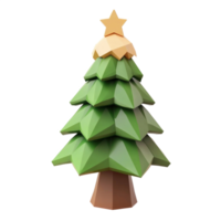 Christmas tree low poly 3D icon cartoon minimalist isolate on transparent background png