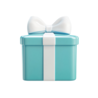 Blue gift box with white ribbon and bow 3D icon cartoon smooth soft light isolate on transparent background png
