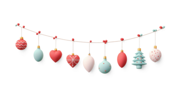 Christmas garland with decorations hanging 3D icon isolate on transparent background png