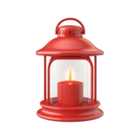Red decorative lantern with a lit candle inside 3D icon cartoon smooth soft light isolate on transparent background png